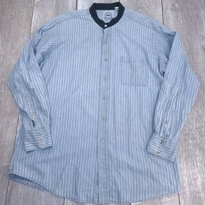 Mid-West Garment Western Shirt Mens XL Blue Striped Banded Collar Snap Button